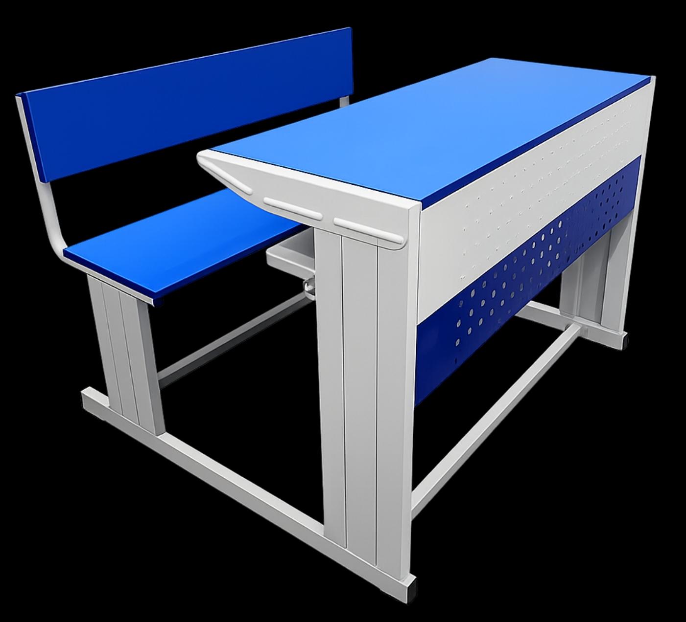 Dual-Seater School Desk and Bench Combo – Blue & White