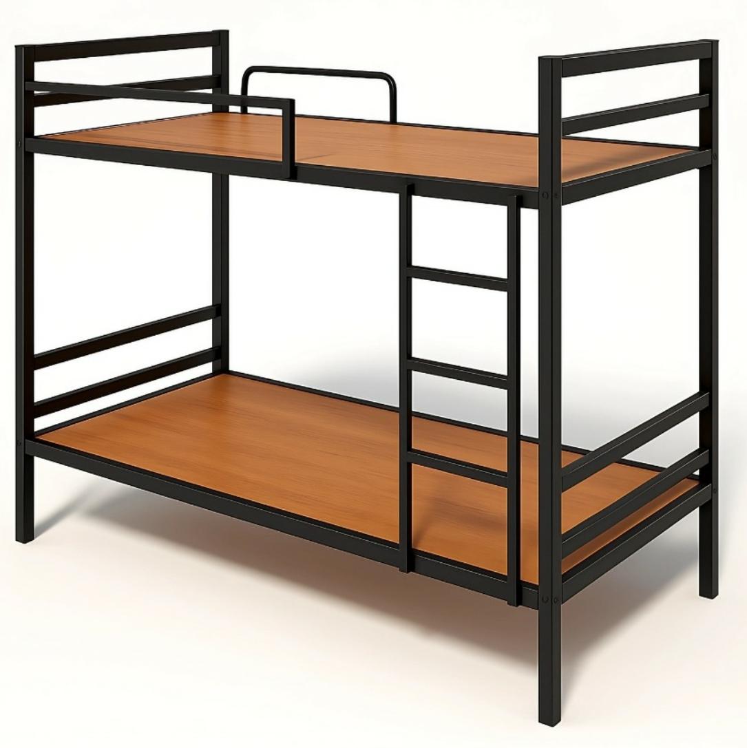Metal Bunk Bed with Ladder and Safety Rail
